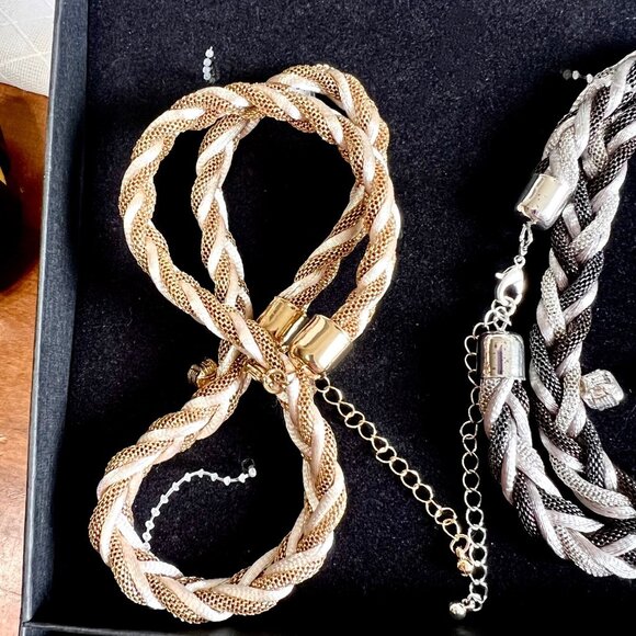 Braided Necklace and Earrings Set of 2, Gold and Black Woven Corded - Picture 8 of 10